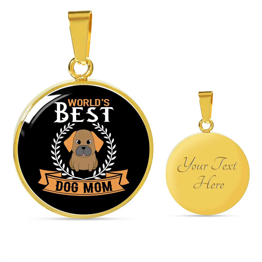 WORLD'S BEST DOG MOM Personalized Engraved Gold Circle Necklace Custom Name Dat